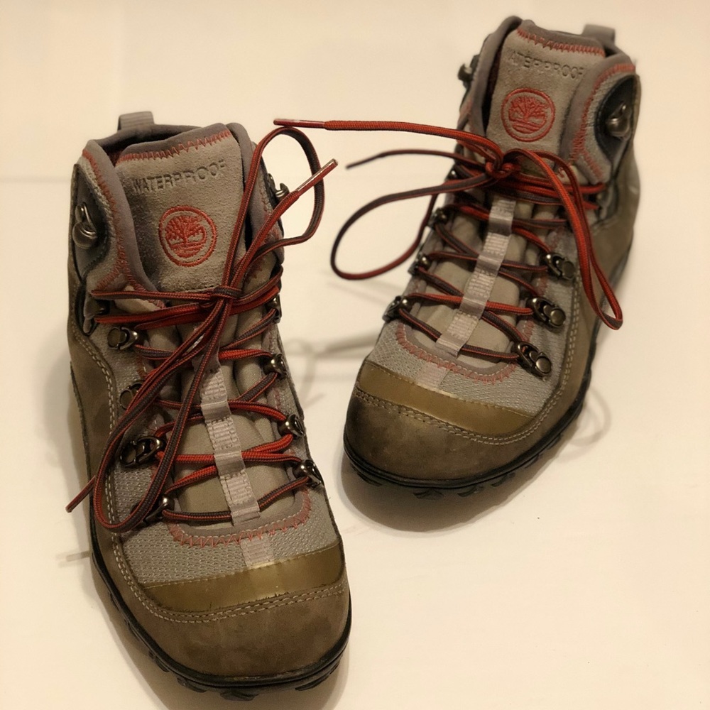 Timberland Olive Green and Red Lace-Up Waterproof Boots
